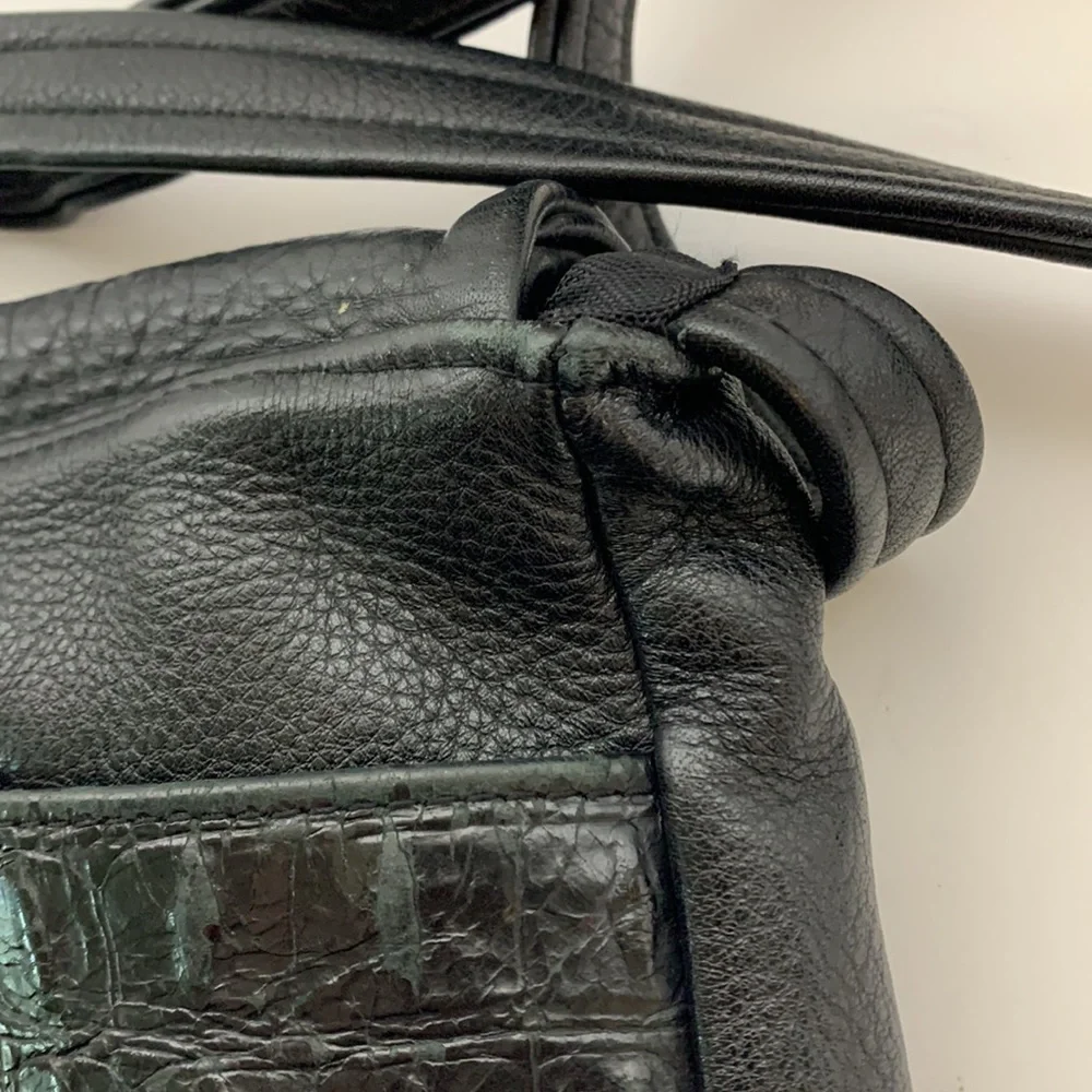 AnnRingness | Black Heavy Laptop Nag | Floral Engraved Multi Compartment Satchel